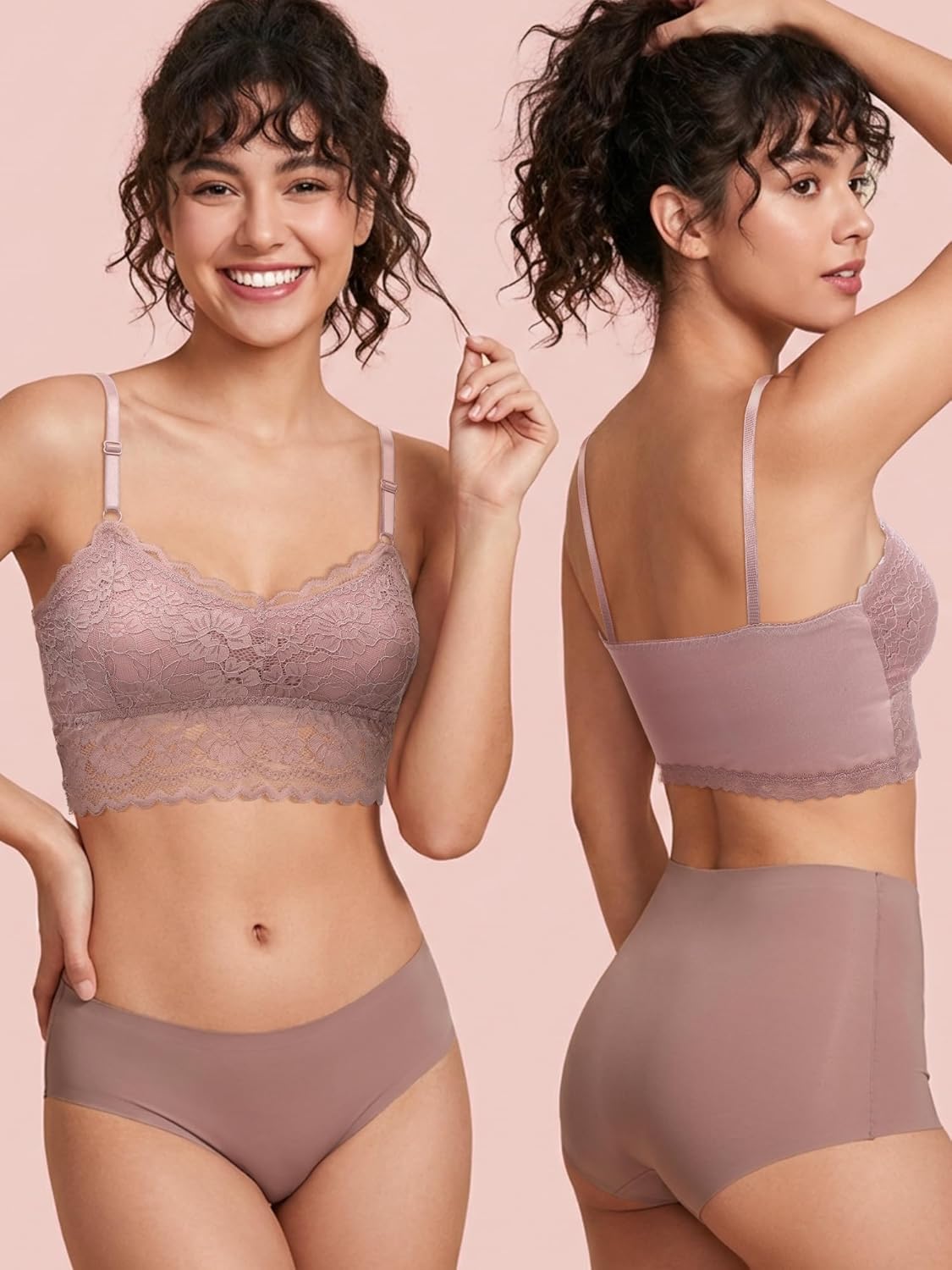 Geyoga Women's Lace Cami Top, Wireless Bralette Floral Non Padded Bandeau Bras with Straps - Image 3