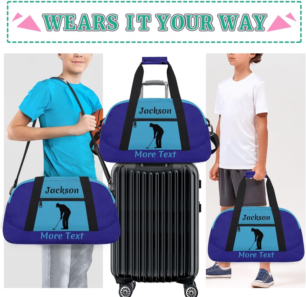 Custom Sport Duffel Bag for Boys, Personalized Kids Gym Bag, Overnight Weekender Bags for Teens, Travel Duffle Bag for Girls, Dark Blue Golf