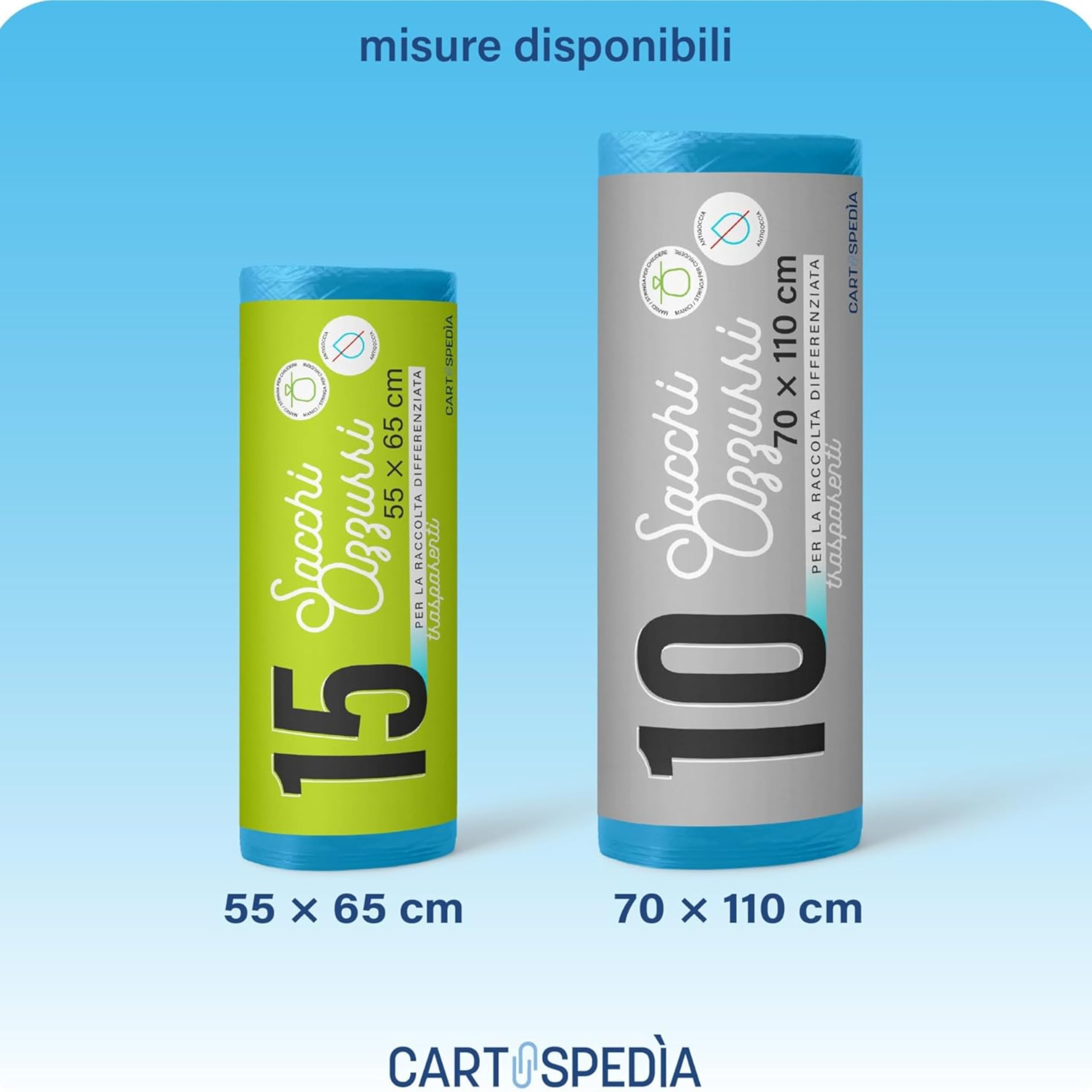675 Sacchetti Spazzatura, Raccolta Differenziata, PROFUMO BREZZA MARINA, MISURA: 55x65 cm, Resistenti con Manici - Fondo Antigoccia, In Rotoli Salvaspazio, Ideali per La Roccolta Differenziata