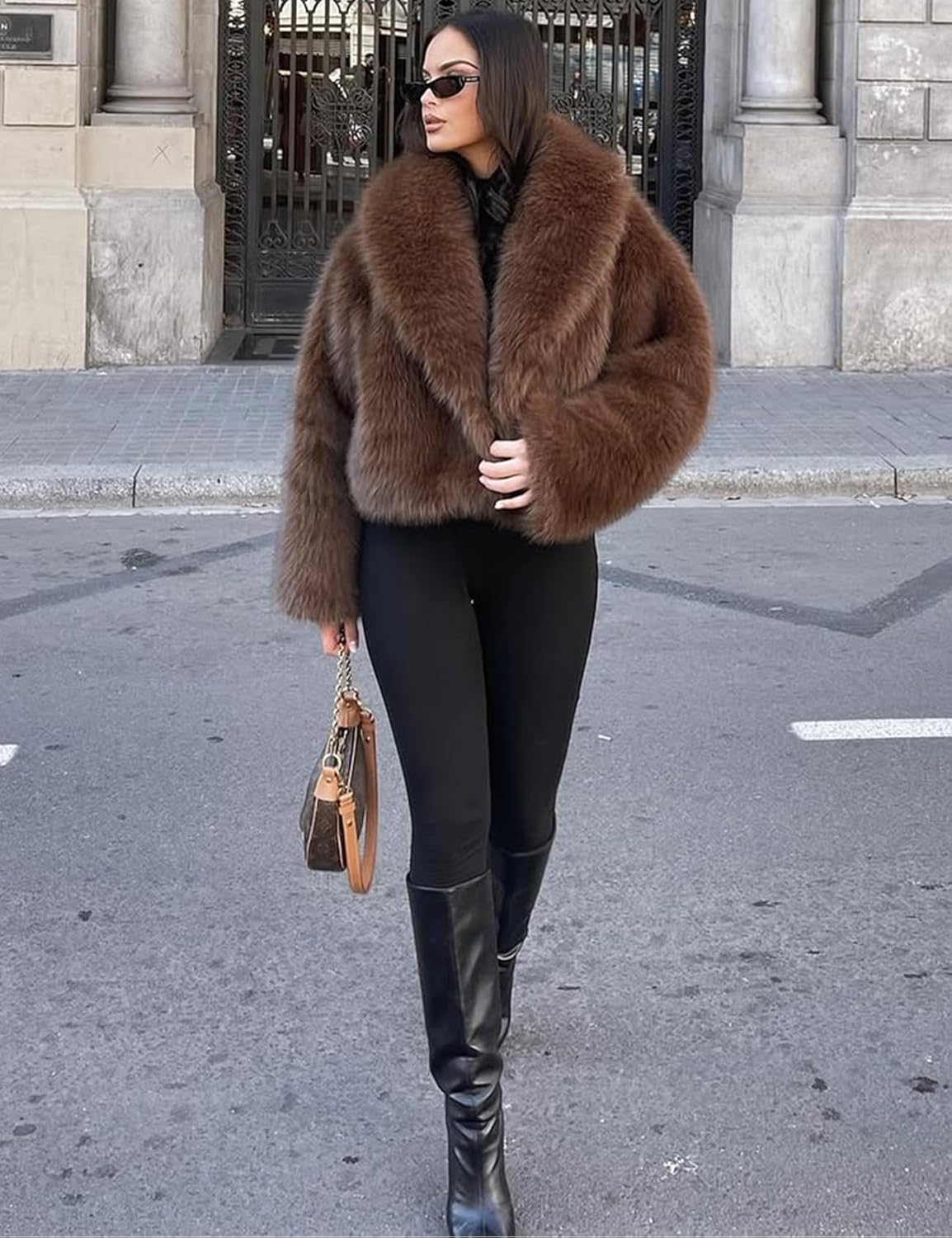 Arssm Women Fluffy Faux Fur Coat Long Sleeve Open-front Winter Cropped Coat Short Fur Fuzzy Jacket - Image 3