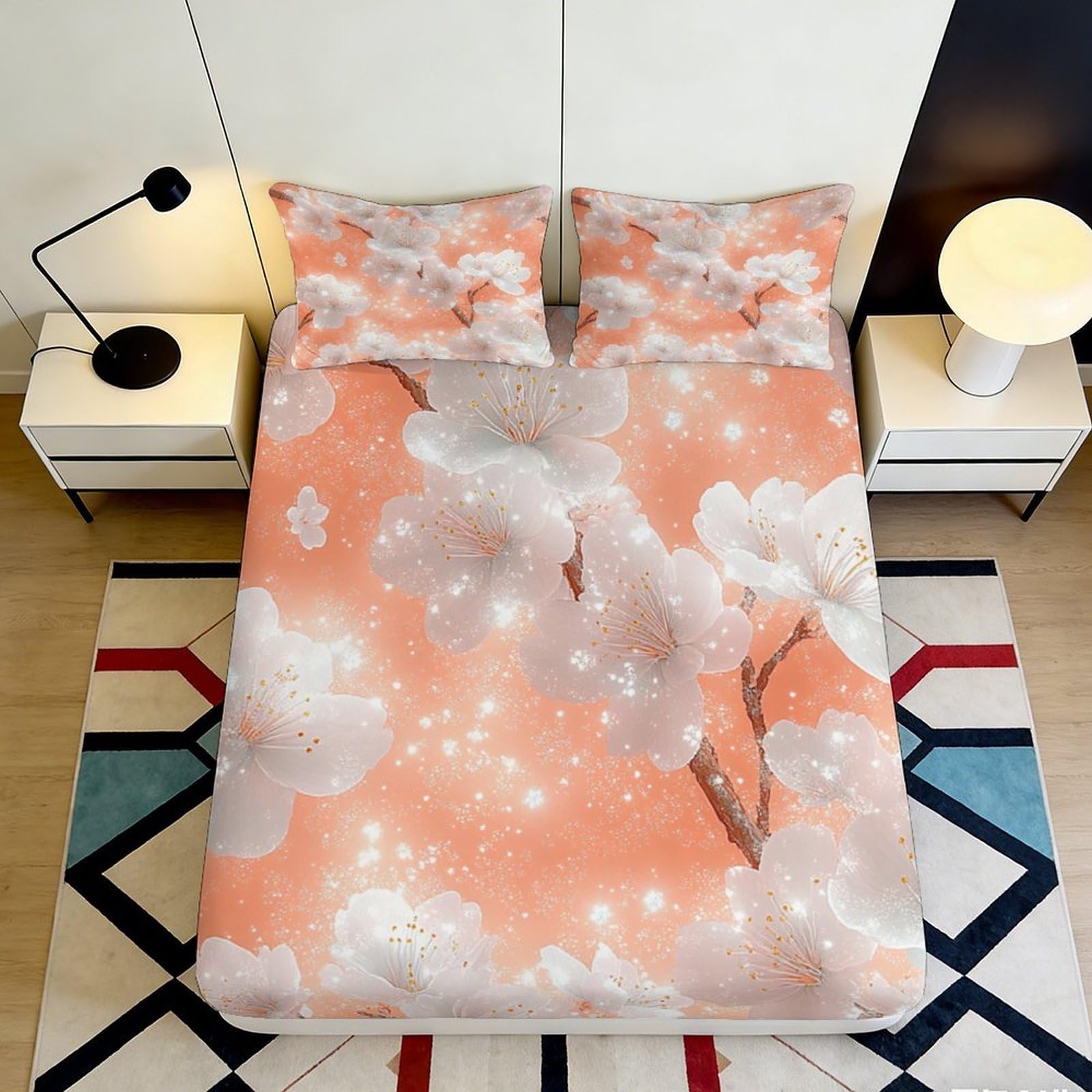 3D Printed Dreamy Cloud Fitted Sheet Microfiber Soft Peach Sky Bed Cover Bedroom Decor Anti-Slip Washable Dustproof 90x200x25cm