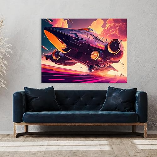 Miniatura 3 de Sense Canvas Synthwave Retro Futuristic 60 - Lienzo decorativo para decoración del hogar, póster grande de 40 x 30 pulgadas, 0.75 pulgadas
