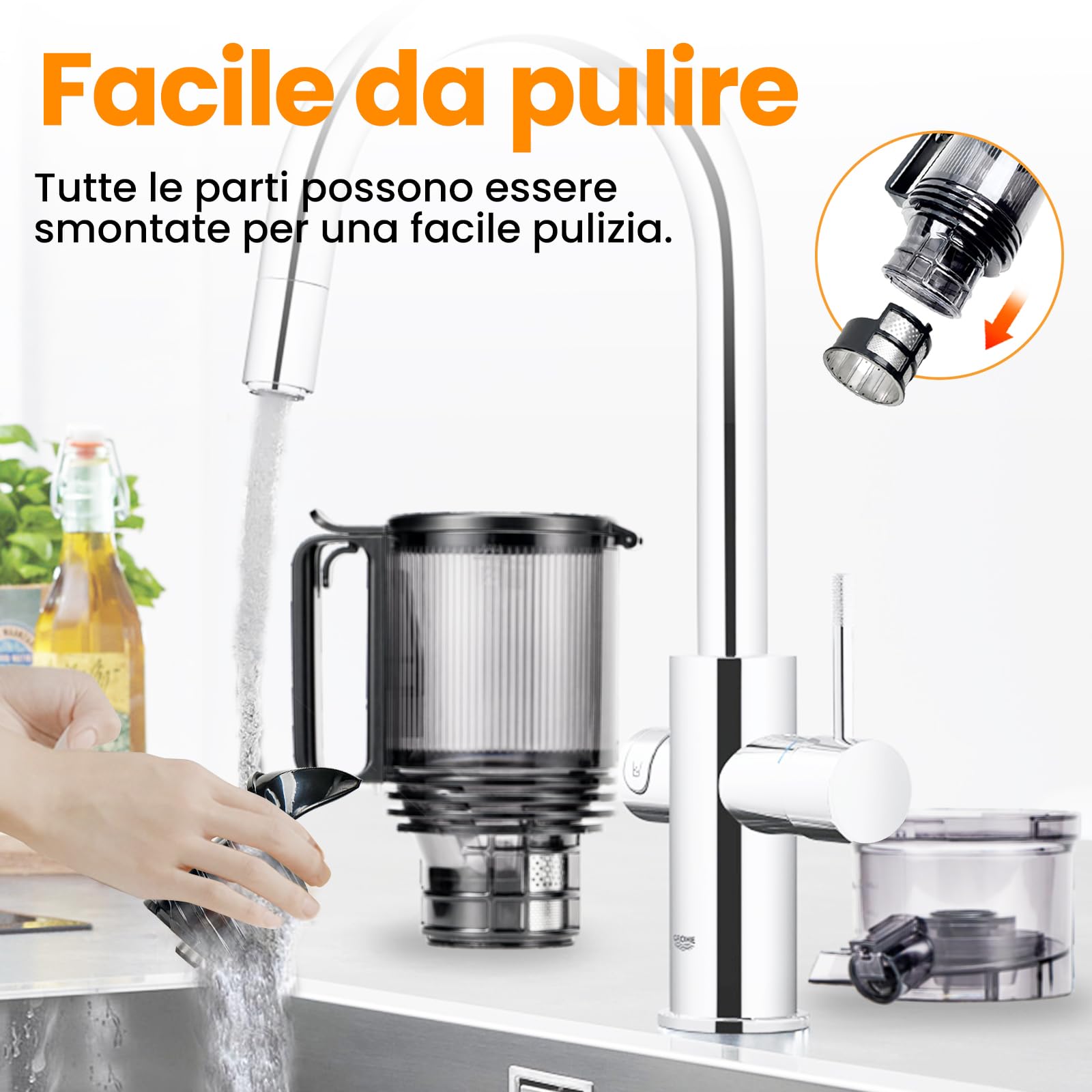 MAISON HUIS Estrattore Frutta e Verdura, Slow Juicer con 13,5cm Extra Grande Contenitore per Frutta e Verdura Intera, Facile da Pulire (Noir)