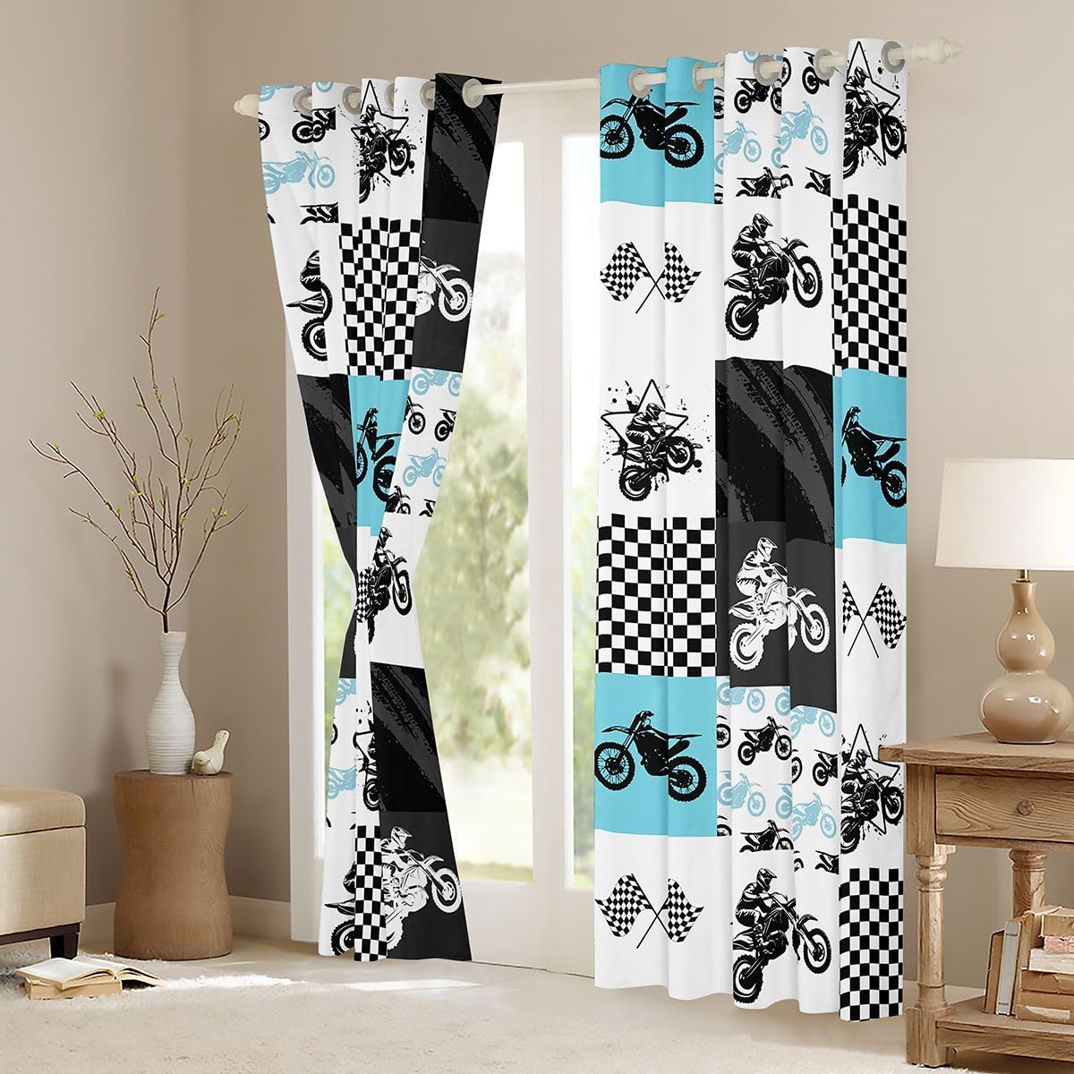 Feelyou Dirt Bike Window Treatments Extreme Sports Window Drapes for Kids Boys Girls Racing Motocross Rider Curtains Motorcycle Blackout Curtain 42W X 63L,2 Panels