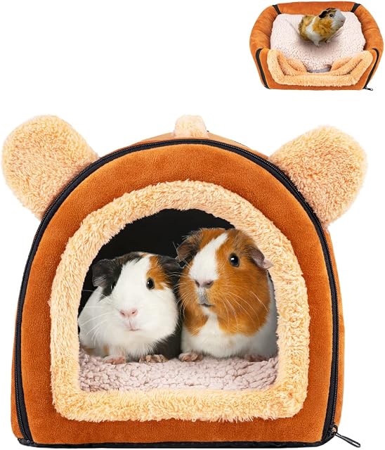 Pantula Guinea Pig Bed House - Cozy Cave Hideout Small Animal Beds, Large Guinea-pig Bed with Removable Pad for Hamster Rabbit Hedgehog Chinchilla Bearded Dragon and Ferret, Brown
