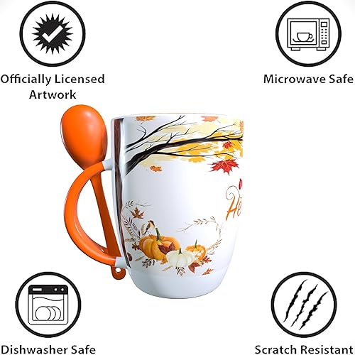 Miniatura 4 de Taza de otoño, árbol de arce canadiense en temporada de otoño, taza de café de cerámica para bebidas de té de agua, 11 onzas, blanco y naranja.