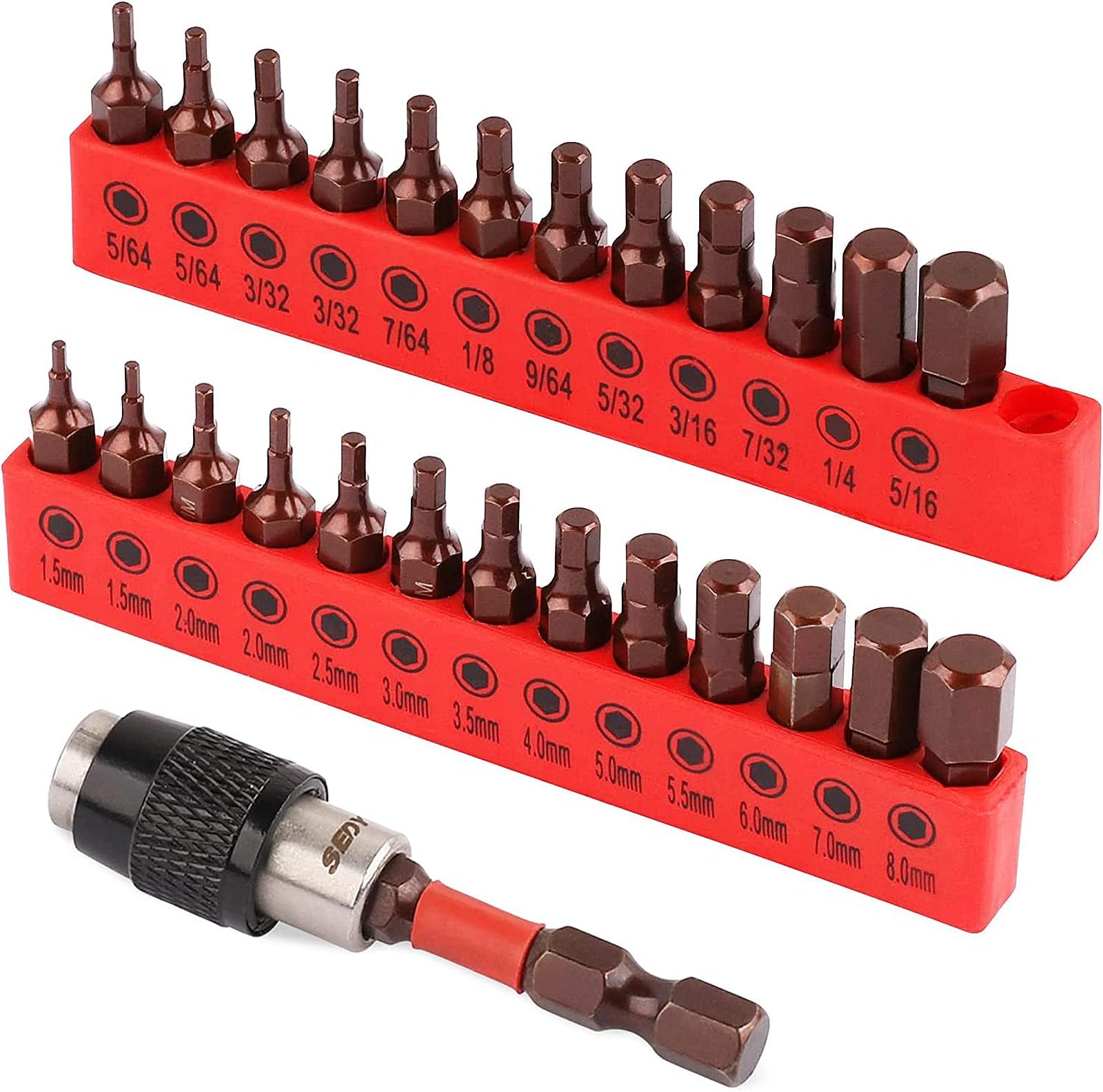 Sedy 25-Piece Hex Bit Set - Premium Allen Key Drill Set, Durable Wrench Bits, Ket & Quick Change Holder, Sae Metric Strong Magnetic Tips