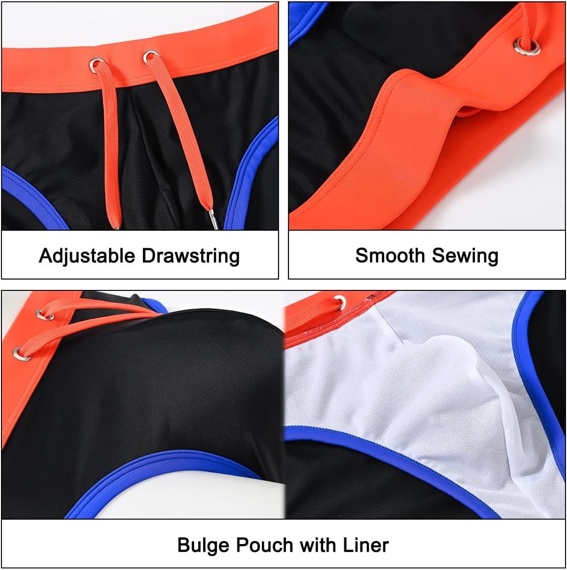 Men's Swim Briefs Color Block Sexy Bikini Swimsuit Low Rise Beach Swimwear with Drawstring - Image 4