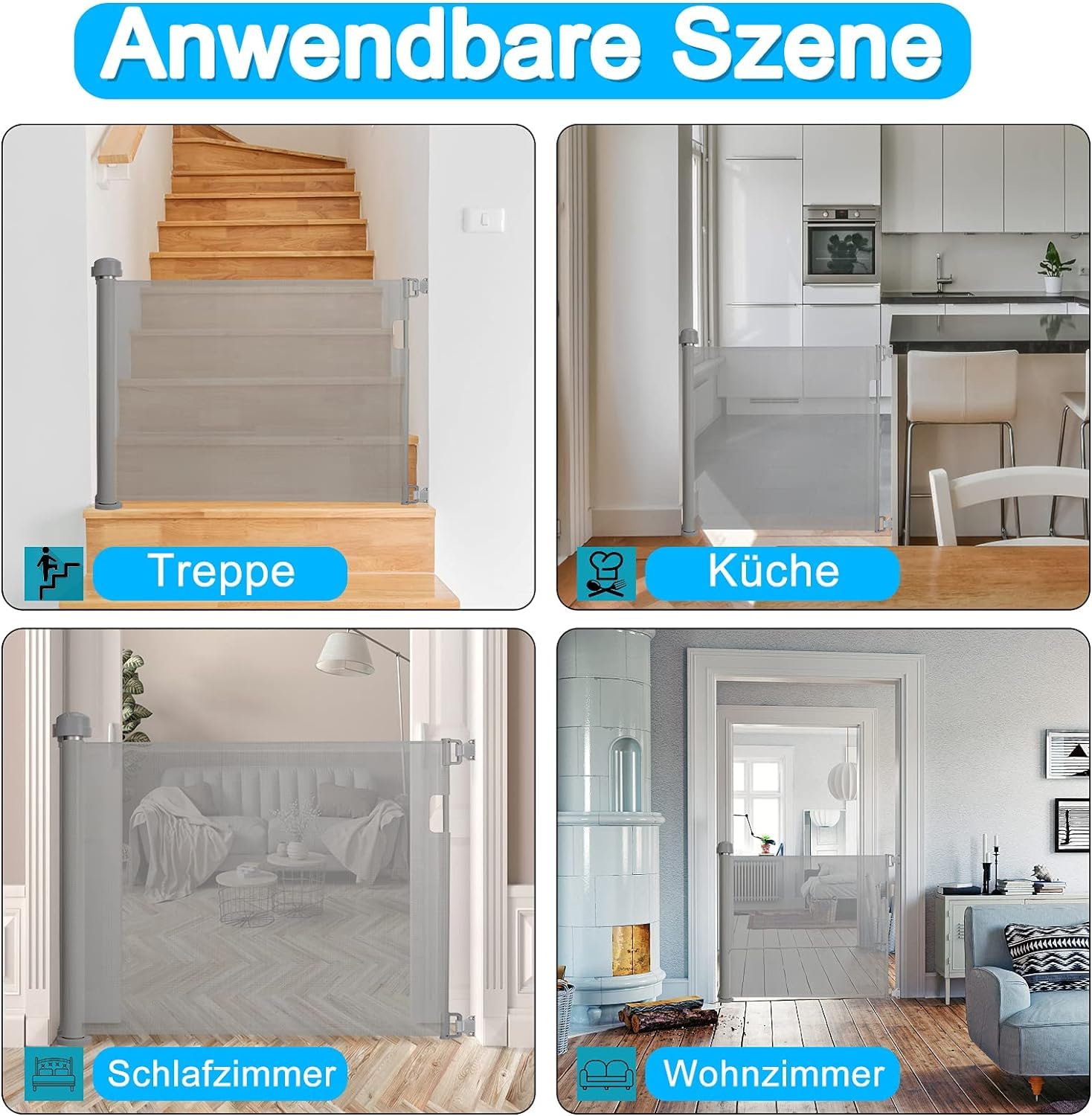 FIVMEN Estor de protección para escaleras, 180 cm, extensible, con cierre automático, protección infantil, PVC, color blanco