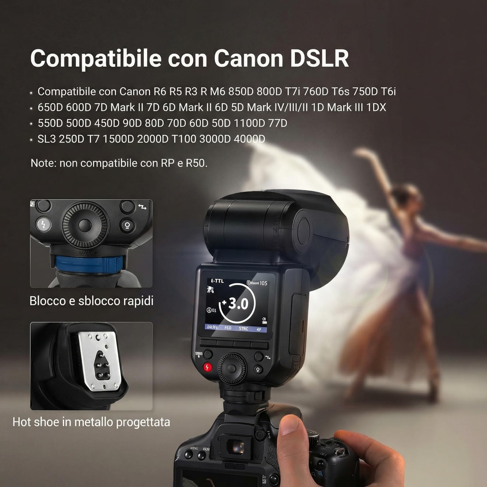 NEEWER Z2PRO-C Flash Speedlite 2.4G TTL 76Ws 1/8000s HSS Testa Rotonda Compatibile Canon