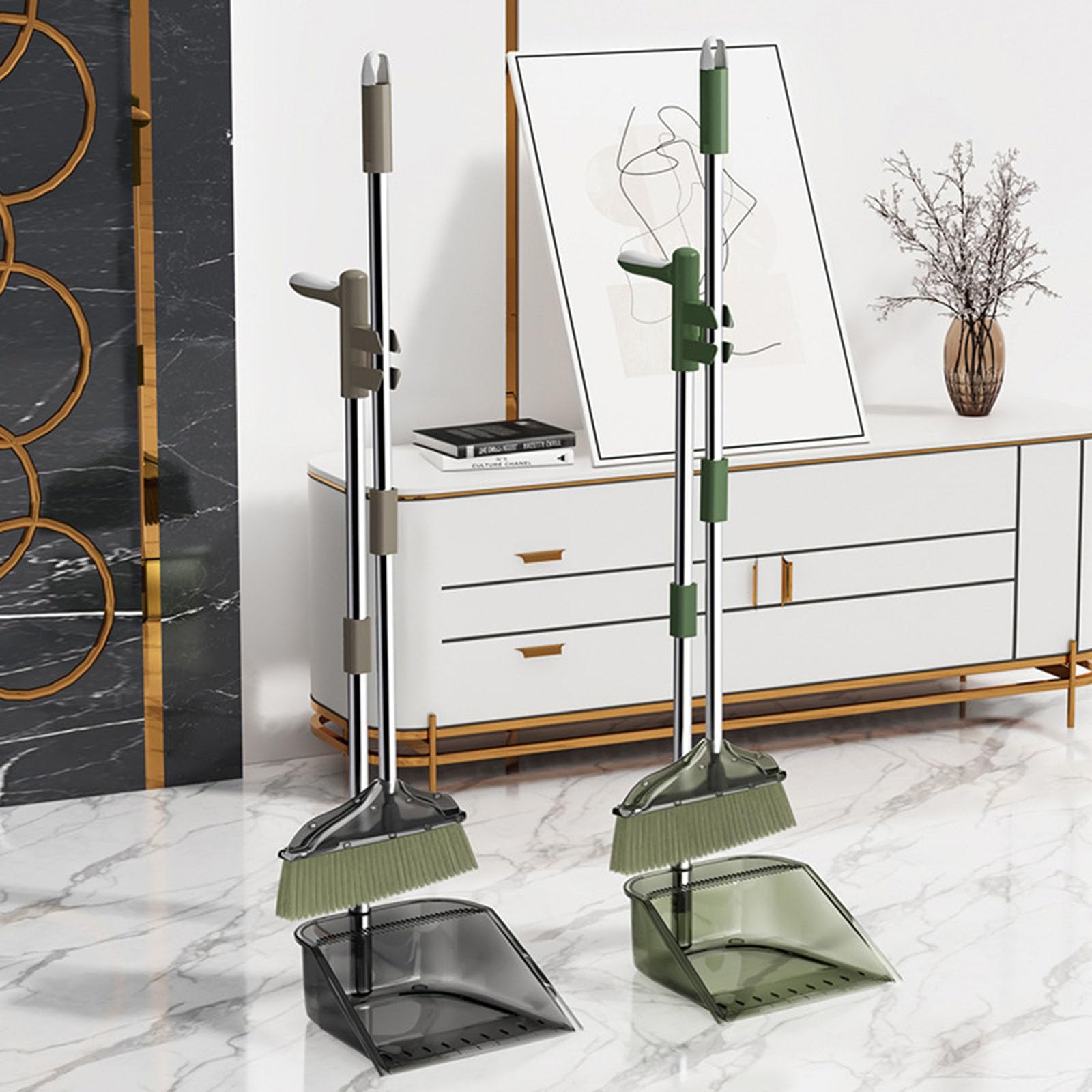 Standbesen mit Kehrschaufel-Kombi-Set, Kehrschaufeln und Besen für den Haushalt, Kehrschaufel-Set für Zuhause, Küche, Hof, Garage, Lobby, Innen- und Außenbereich,B