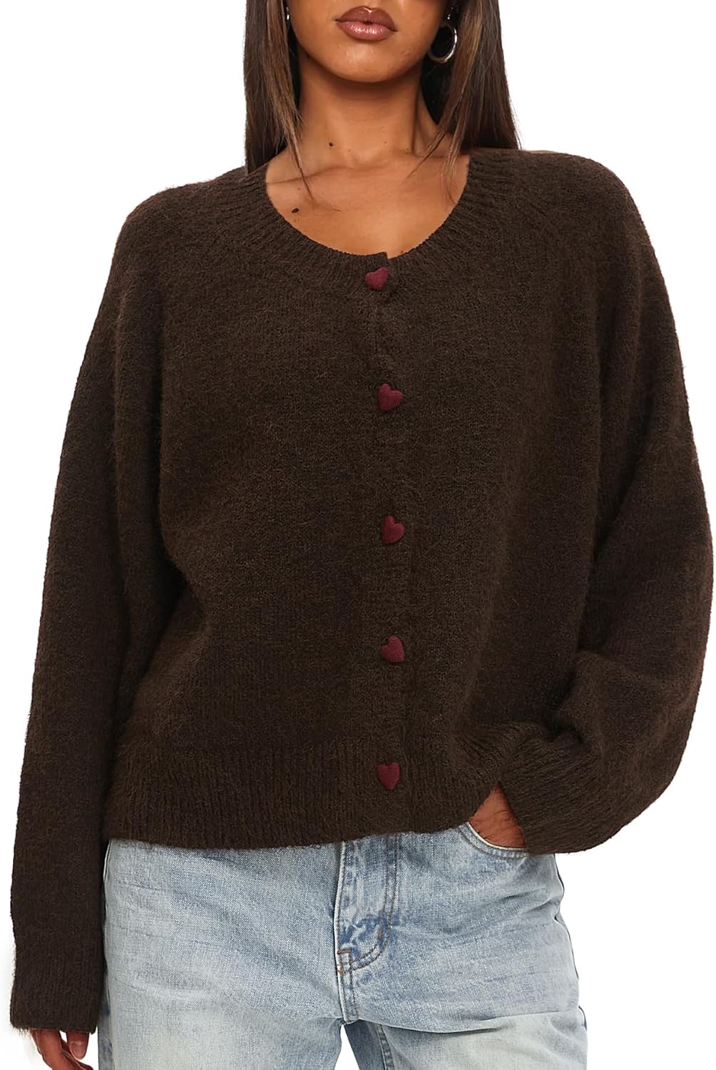 Darong Womens Cardigan Sweaters Button Down Long Sleeve Crew Neck Knit Sweater Y2k 2026 Outfits Fashion Clothing - Image 5