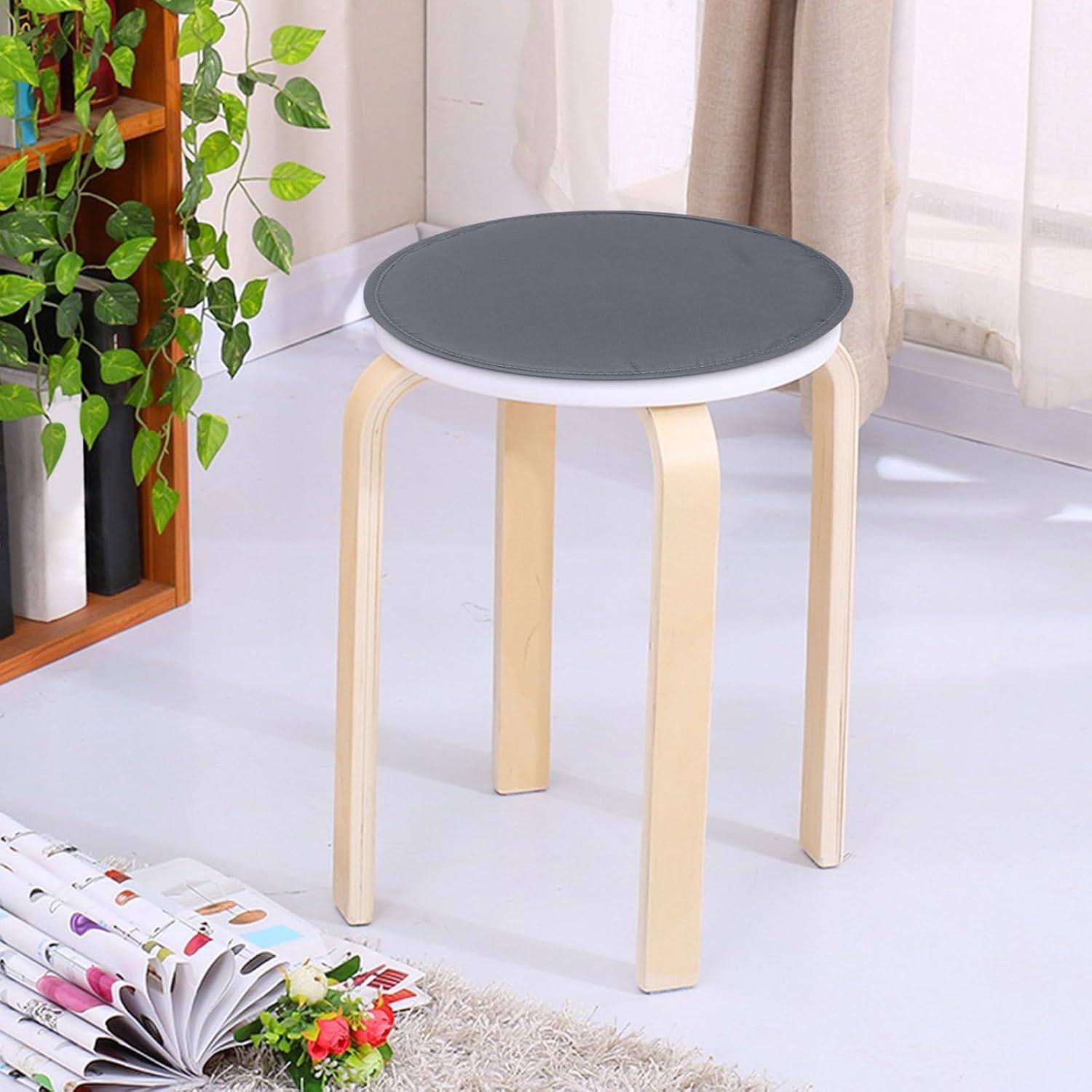 Lot De 4 Coussins De Chaise Ronds 30 Cm Gris Foncé - Ultra Confortables, Antidérapants, Lavables En Machine - Intérieur & Extérieur