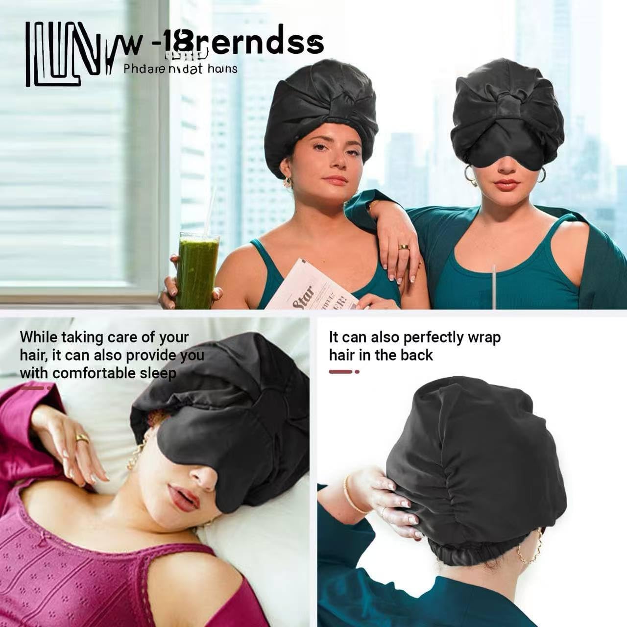 2-in-1 Satin Sleep Bonnet with Eye Mask for Women –Silk-Lined Hair Bonnet for Sleeping, Adjustable, Anti-Frizz for Curly Hair