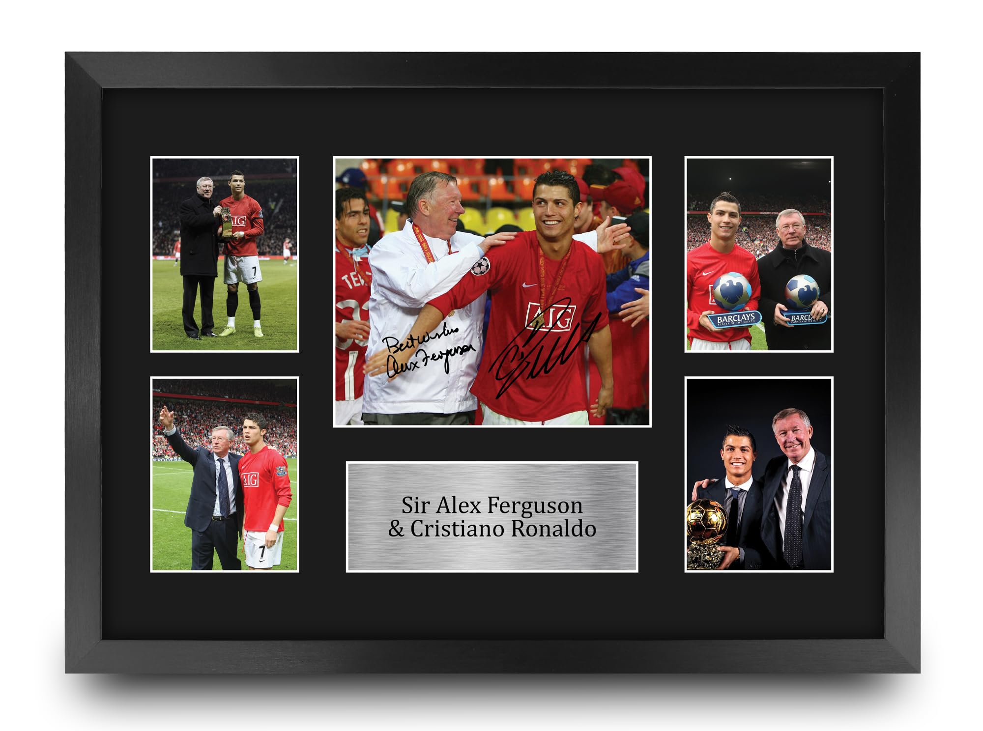 HWC Trading Cristiano Ronaldo & Sir Alex Ferguson Printed Memorabilia Signed Autograph Photograph Display for Football Fans and Supporters - A3 Framed