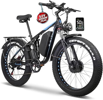 2026 9000W Peak Electric Bike for Adults, 52V 32AH Dual Motor E-Bike, Up to 110Mile 50MPH 24/26" All-Terrain Fat Tires Full Suspension Hydraulic Disc Brake Road Electric Bicycle UL2849 by SGS