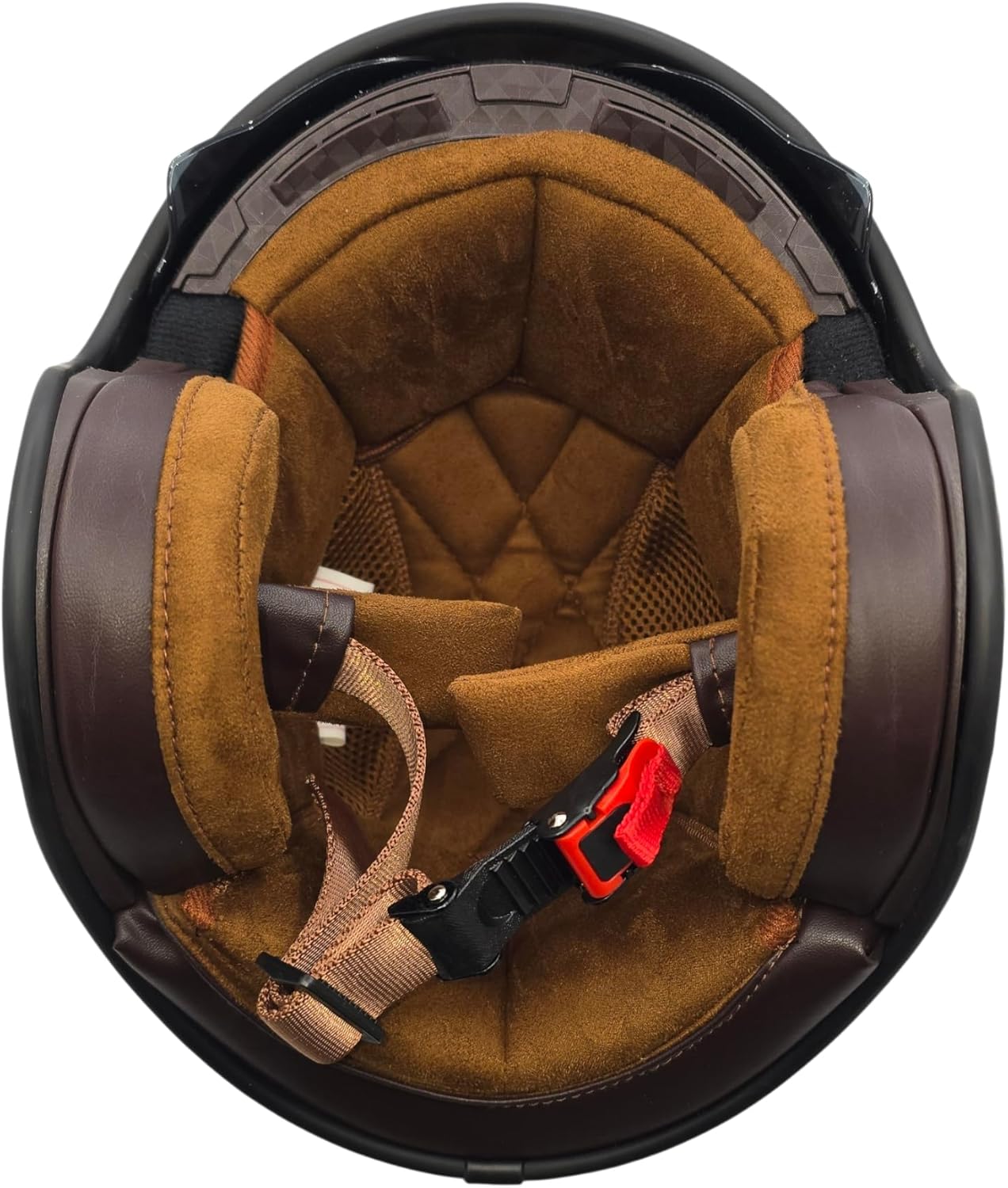 Vega Helmet V8 Retro Open Face Helmet DOT & ECE Safety with Mirror Chrome Sunshield(Blocks Harmful UV, UVA, and UVC Waves) / Brown lux Suede Liners / Speaker Sockets
