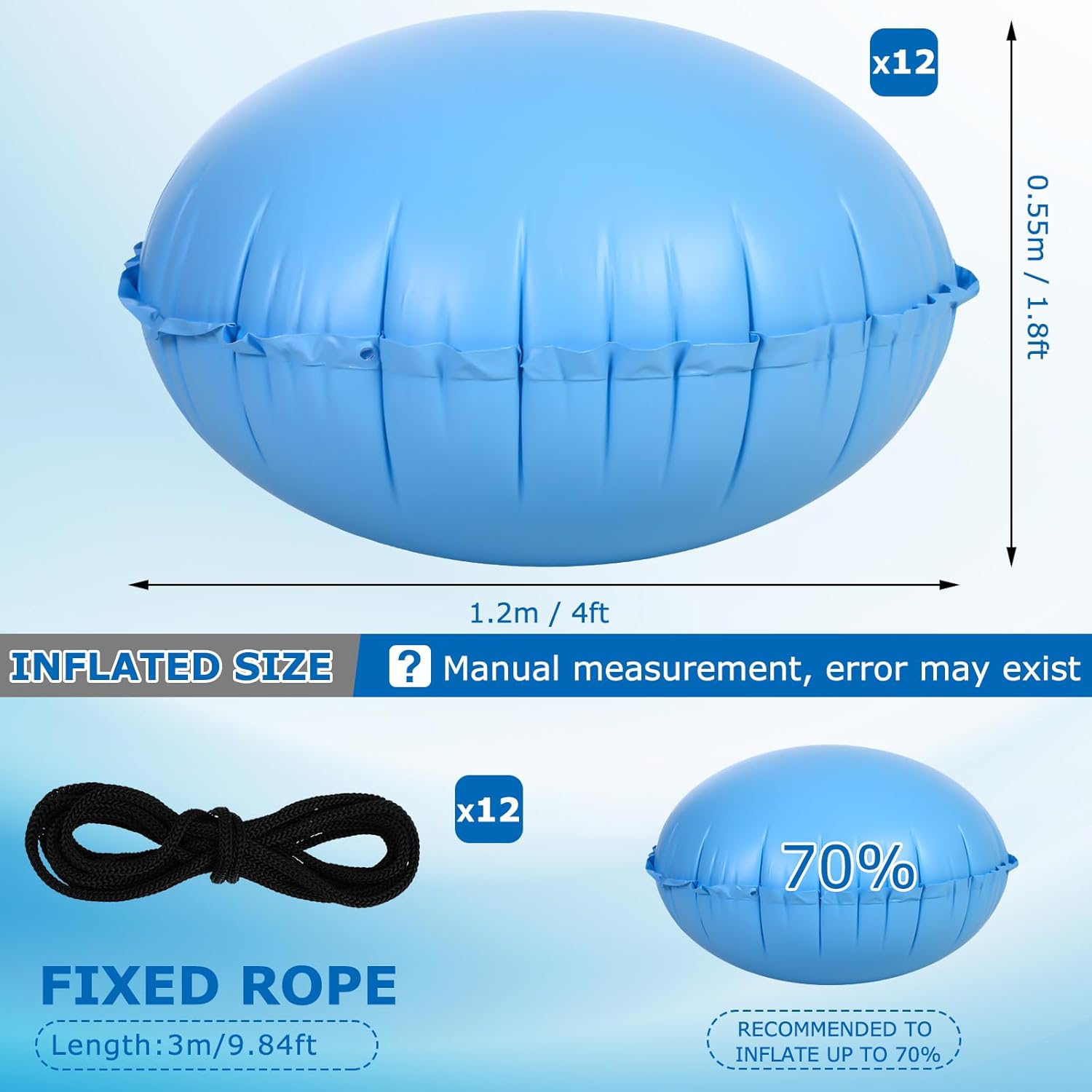 2 Pcs Pool Pillows for Above Ground Pools Cover Balloon Winterizing 4 x 4 ft Inflatable Air Pillow Float with Ropes PVC Ice Equalizer Closing Winter Swimming Ball Accessories