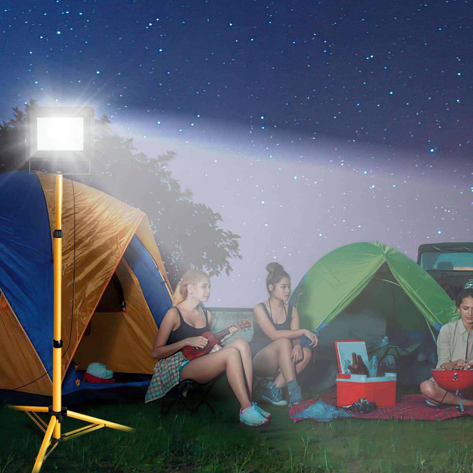 Eulenke Reflektor budowlany LED 20 W ze statywem, 1700 lm, reflektor LED, lampa budowlana z kablem 1 m, 6000 K, zimna biel, wodoszczelność IP66, do użytku wewnątrz i na zewnątrz, do warsztatu (bez wtyczki)