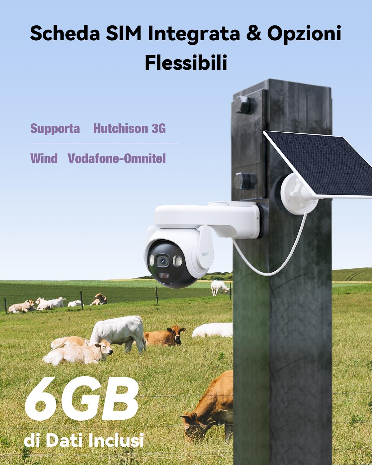 Imou 3K Telecamera Esterno 4G/Wi-Fi con Pannello Solare, 32GB SD/SIM Card | 5MP 360°, 2,4g, F1.0 Visione Notturna a Colori Aurora, AOV Registrazione 24/7, Rilevamento Umano/Veicoli, 10000mAh Batteria