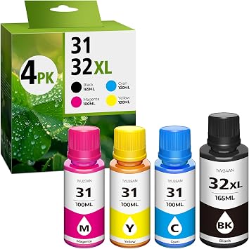 31 Ink 32XL Black Ink Bottle Set, Smart Tank 5101 7602 6001 5000 Refill Compatible with HP 31 32XL Ink Bottles Set for Smart Tank 651 5101 5000 7602 5103 6001 7301 7001 7302 5102 7002 7006 Printers