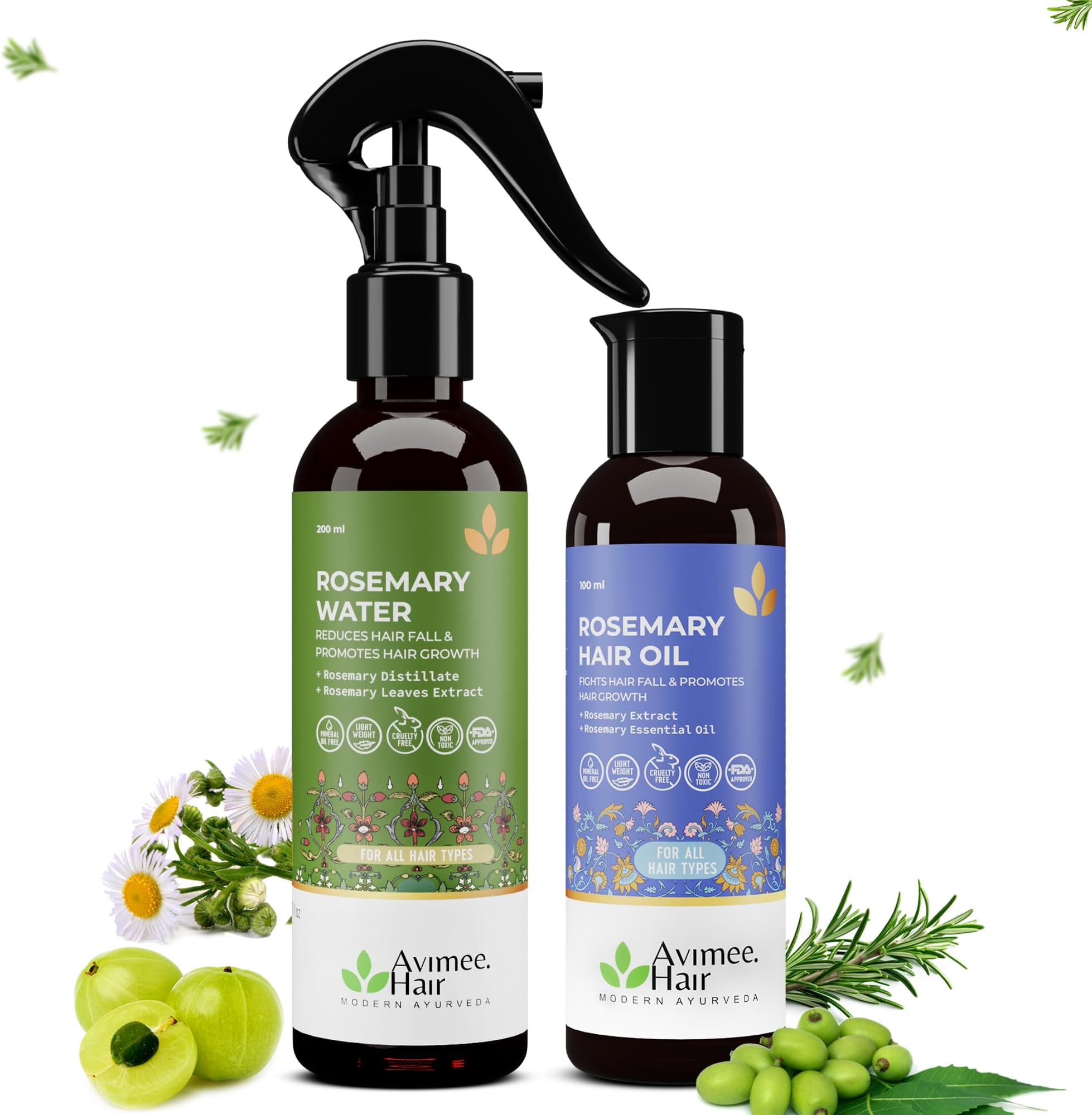 Avimee Herbal Rosemary Super Saver Combo for Hair Growth & Hair Fall | Rosemary Water (200mL) | Rosemary Oil (100mL) | Super Saver Combo