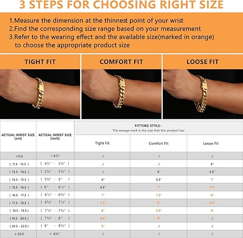 Miniatura 5 de KRKC&CO - Pulsera de eslabones cubanos de 810120.551in para hombre, oro de 18 quilates, oro blanco, pulsera de hip hop duradera para hombre