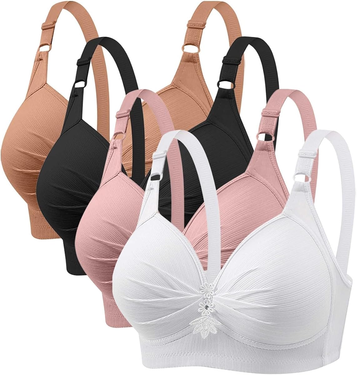 Paquete de 4 sujetadores para mujer, soporte completo, sin aros, sin costuras, inalámbricos, transpirables, para uso diario, talla grande, Push Up Bralette