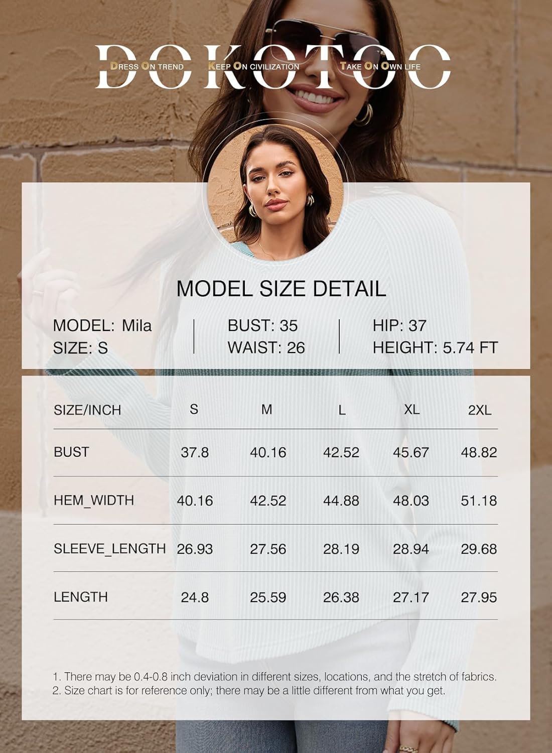 Dokotoo Spring Tops for Women 2026 Long Sleeve Ribbed Knit Teacher Shirts Fashion Clothing Women Blouses V Neck T Shirts - Image 8