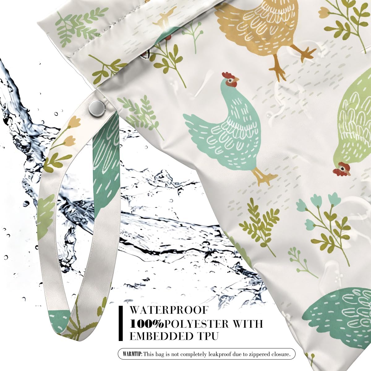 2 Pcs Cute Chicken Wet Bags, Floral Chicken Gifts Wet Dry Bag Reusable Zipper Pouch for Swimsuit, Diapers, Pool, Beach, Travel, Dirty Yoga Gym Clothes, Toiletries, Waterproof Birthday Beach Gifts