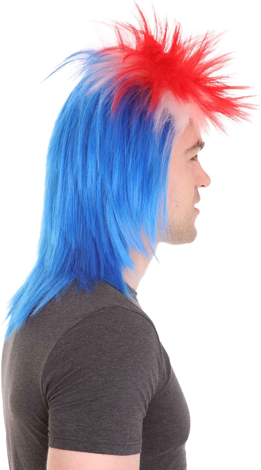 HalloweenPartyOnline Flag Sports Mullet Wig, Multiple Country Options,
