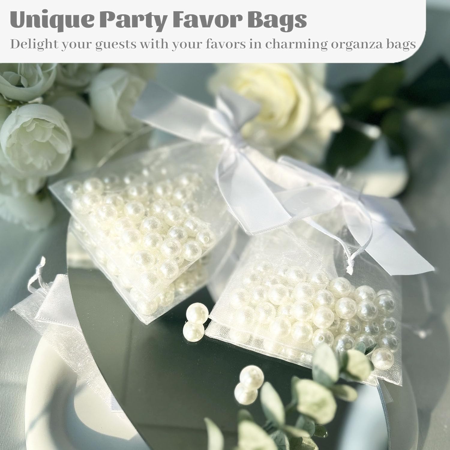 Esdallina 40 PCS 3.6"x4.7" Premium Sheer Organza Bags White Wedding Favor Bags Jewelry Gift Bags for Party Christmas Festival image 4