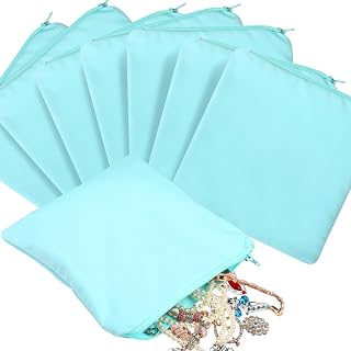 Sanwuta 8 Pcs Zippered Silver Storage Bags Anti Tarnish Pouches, lake Blue