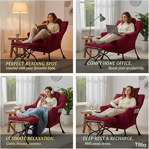 Miniatura 7 de Tiita - Sillón reclinable con otomana, grande, moderno, silla de ocio, de lectura, con reposapiés, para dormitorio, sala de estar, dormitorios,