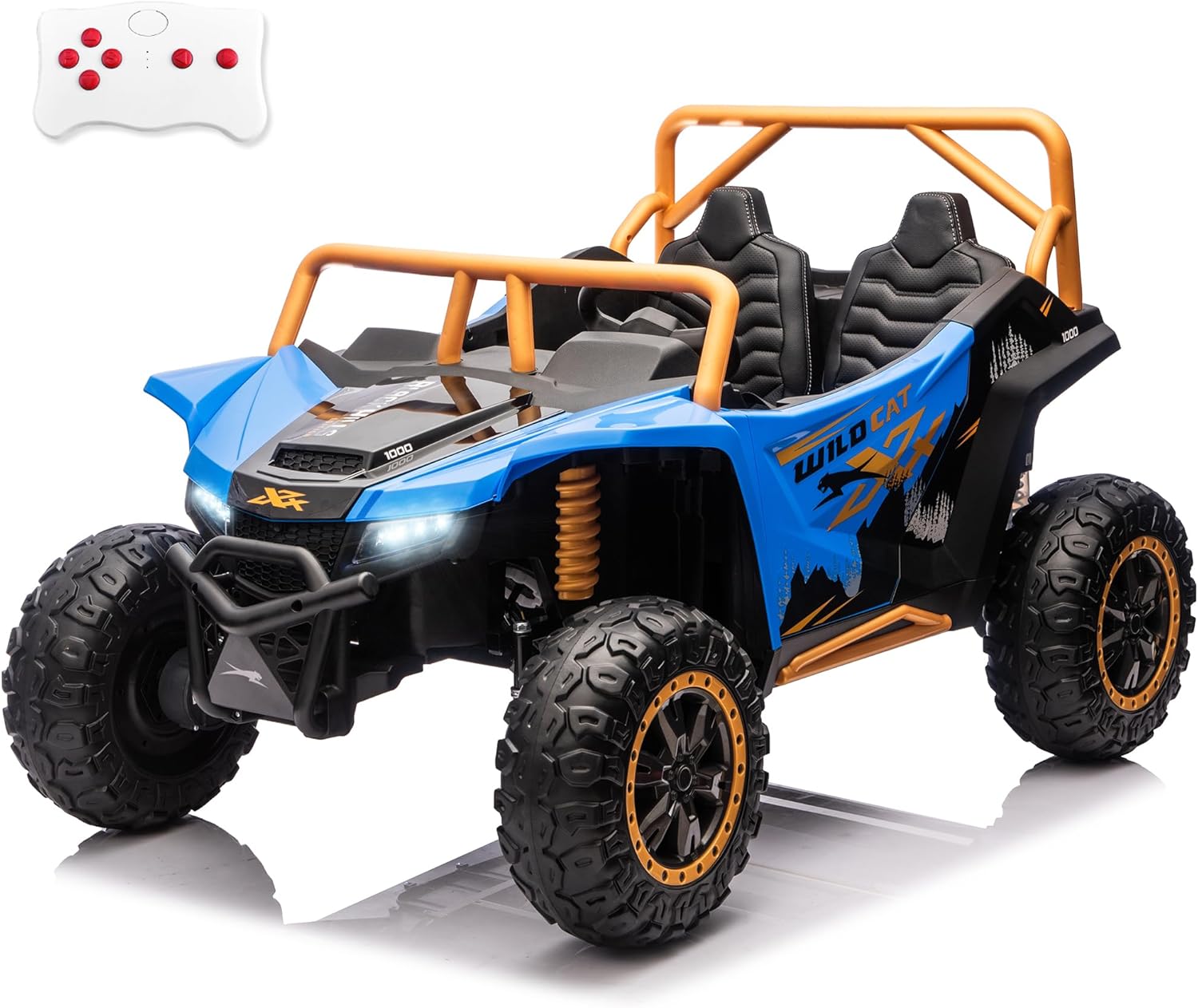 XXXL 24V 10AH 2 Seater Licensed Arctic Cat Kids UTV with 25" Leather Seat 4WD Ride On Toy for Big Kids with Remote Control, EVA Wheels, LED Headlight, Music Player, Shock Absorber, Blue