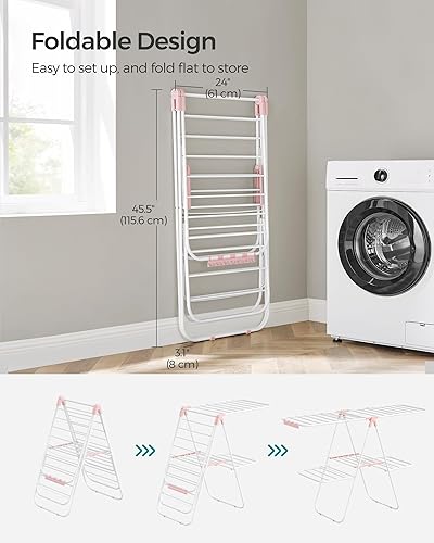 Miniatura 61 de SONGMICS ULLR053B01V1 - Estante de secado de ropa plegable de 2 niveles, aireador de lavandería independiente, con alas ajustables en altura, 33