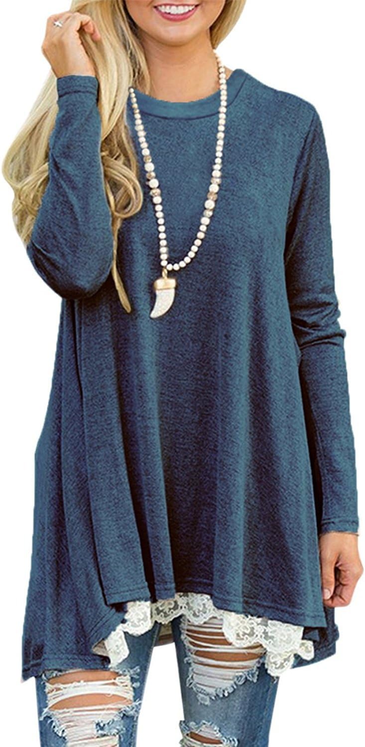 WEKILI Women's Tops Long Sleeve Lace Scoop Neck A-line Tunic Blouse - Image 3