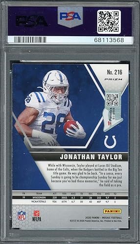Miniatura 2 de Jonathan Taylor 2020 Panini Mosaic Silver Prizm Rookie Card #216 Auto PSA 10
