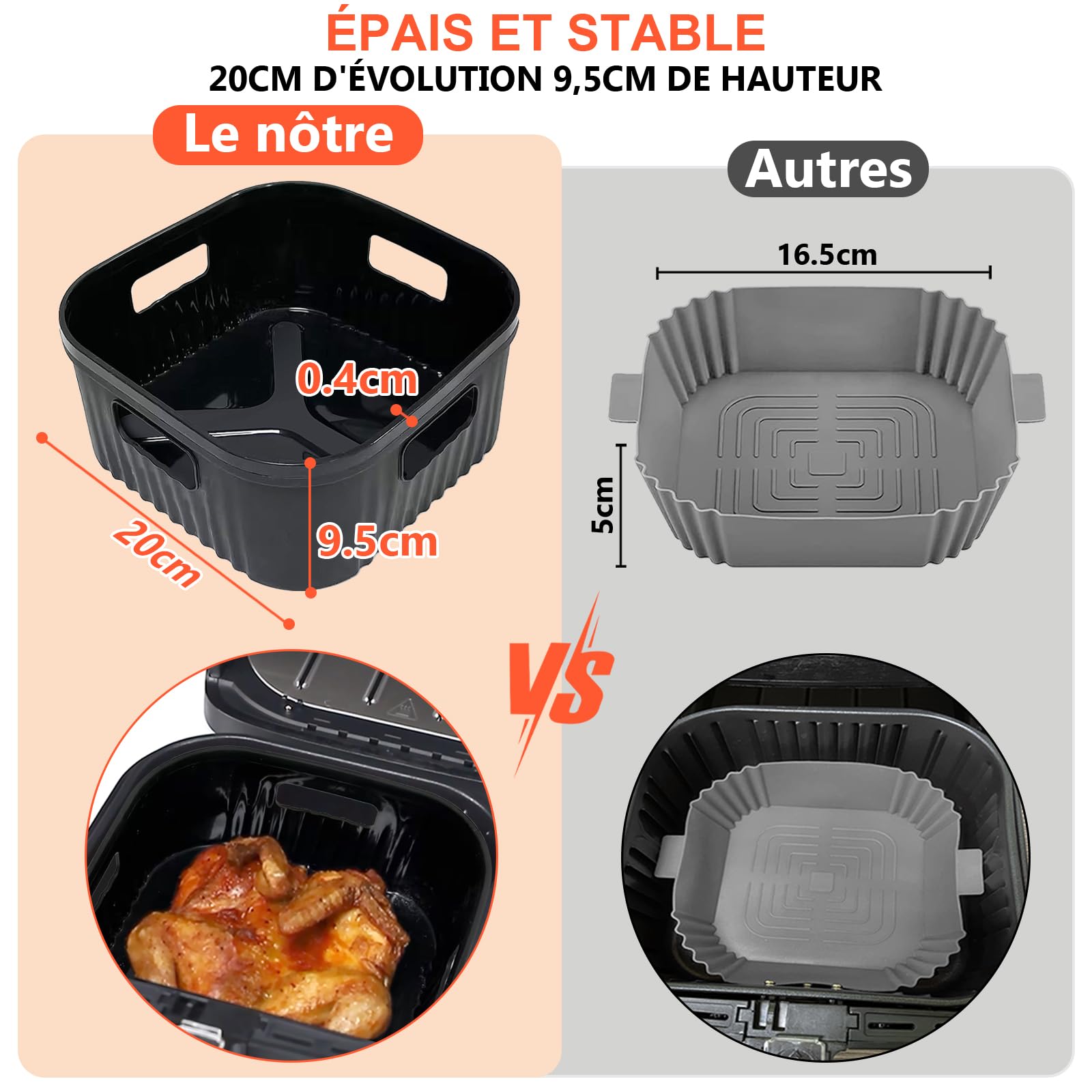 YINGRACE Siliconen vorm voor luchtfriteuse, 23 cm, vierkante accessoires voor Cosori 6 l/6,2 l/6,4 l, 7,6 l, herbruikbare accessoires, friteuse zonder
