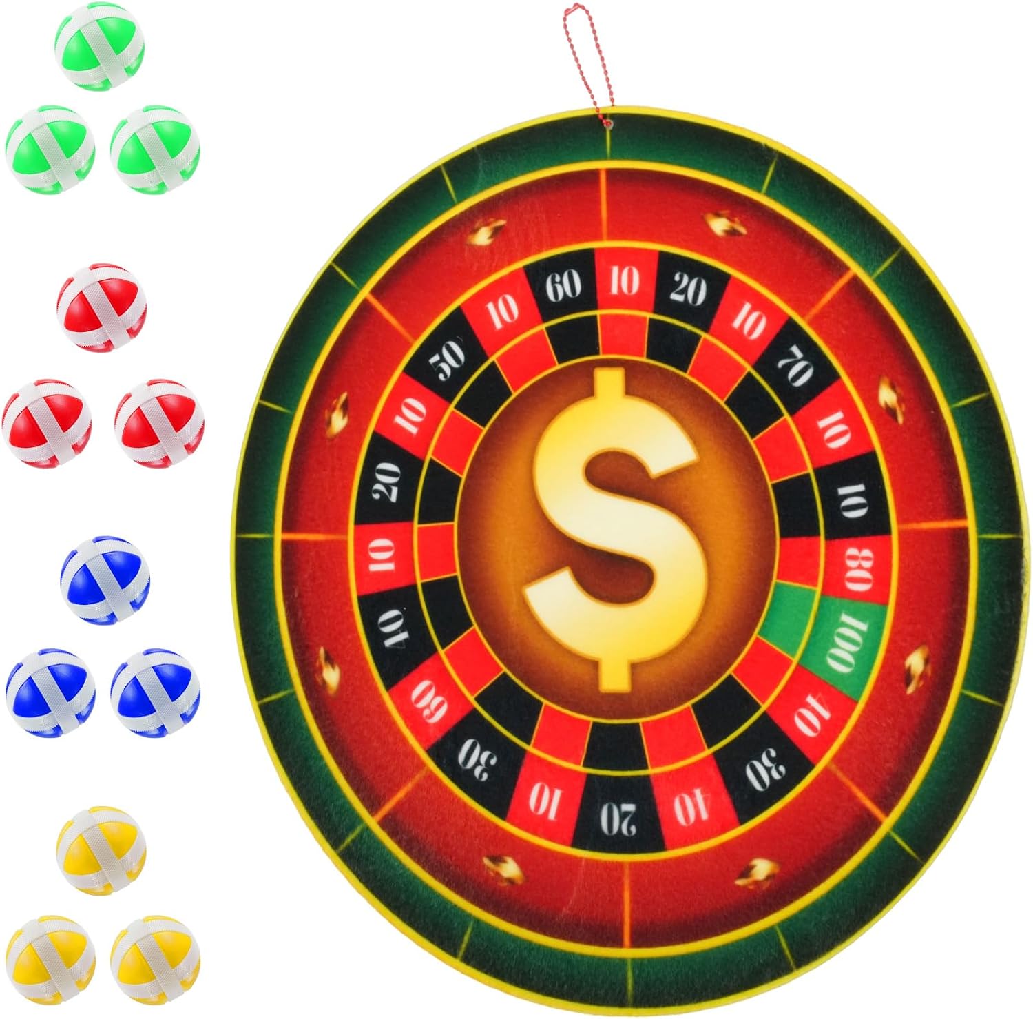 16.5in Round Felt Dartboard Set with Casino Banner & 12 Sticky Balls, Casino Theme Dart Game for Party Game Room Indoor Outdoor Activities