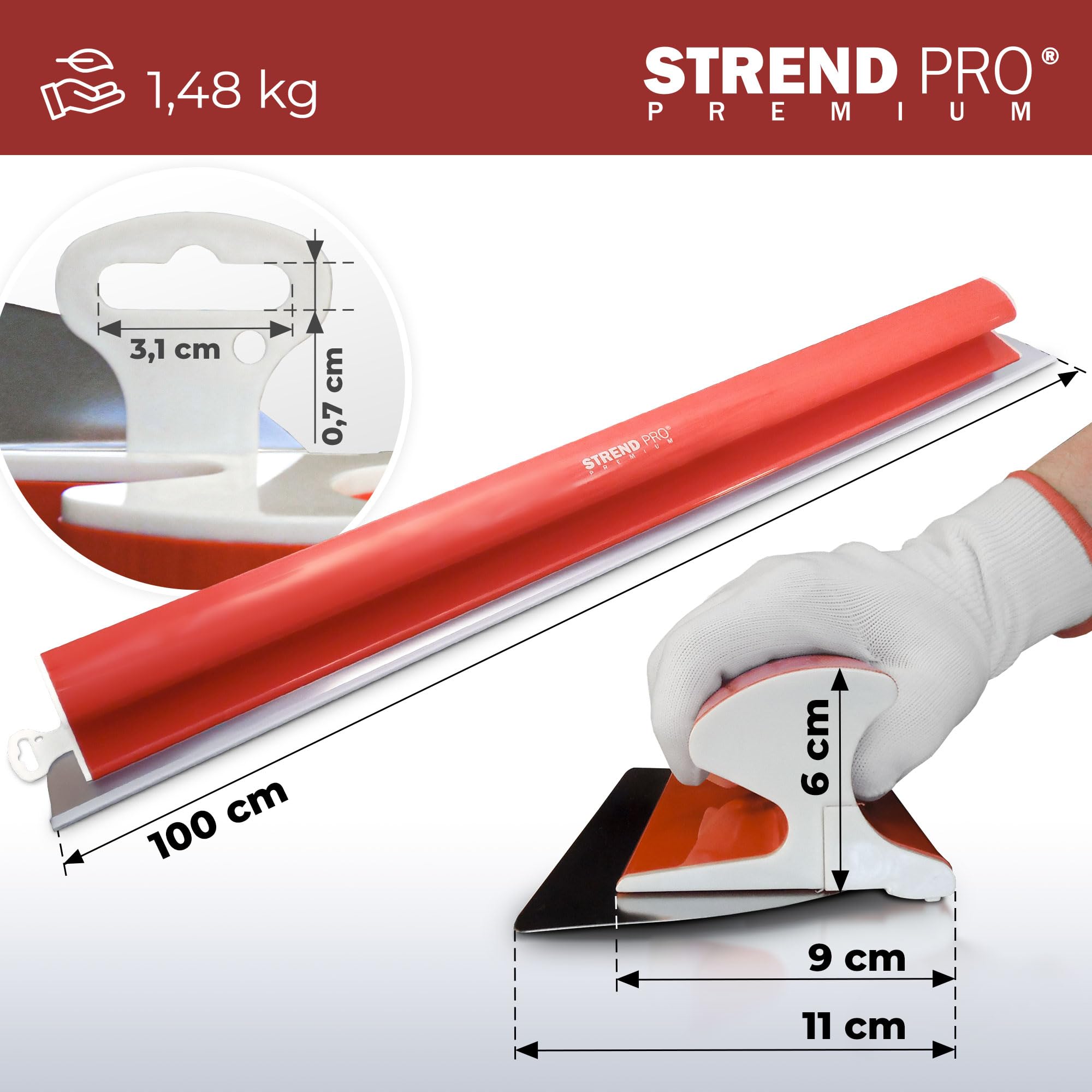 STREND PRO Spatola per Superfici 100 cm PREMIUM con Impugnatura Z | PROFI Set di Spatole per Muro a Secco e Stucchi | Anello in Acciaio Inossidabile Antiruggine 0,3 mm | Spatola Lisciante,per Rasatura