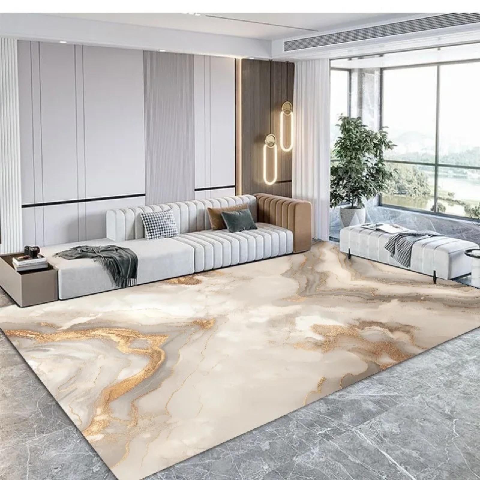 Mesa de sofá junto a alfombras antideslizantes abstractas de 160x200cm
