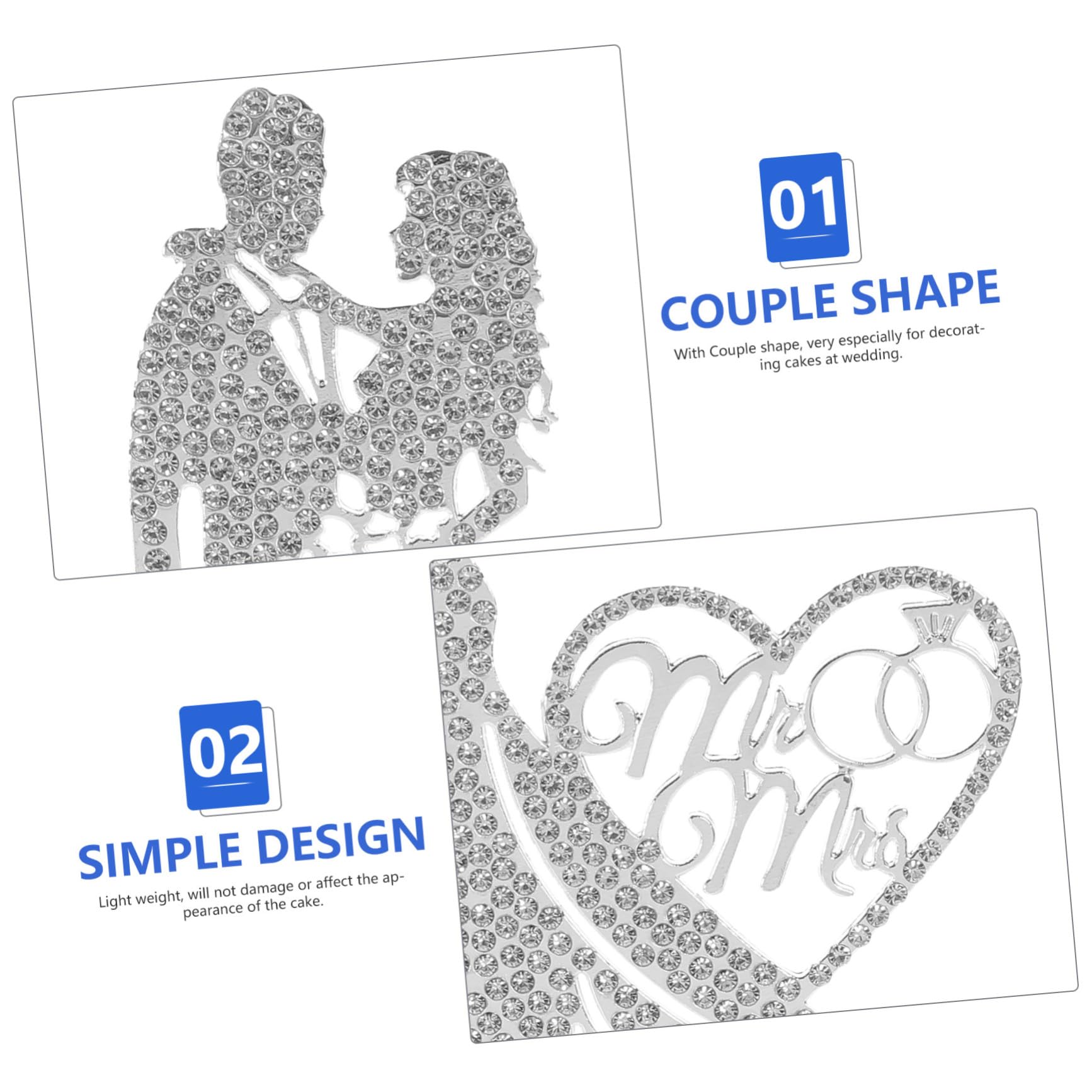 VICASKY 5 Stück Mr Mrs Cake Pick Hochzeitstorte Deko Silber Hochzeitskuchendeko Brautpaar Tortentopper für Hochzeitsfeier Dessert Party