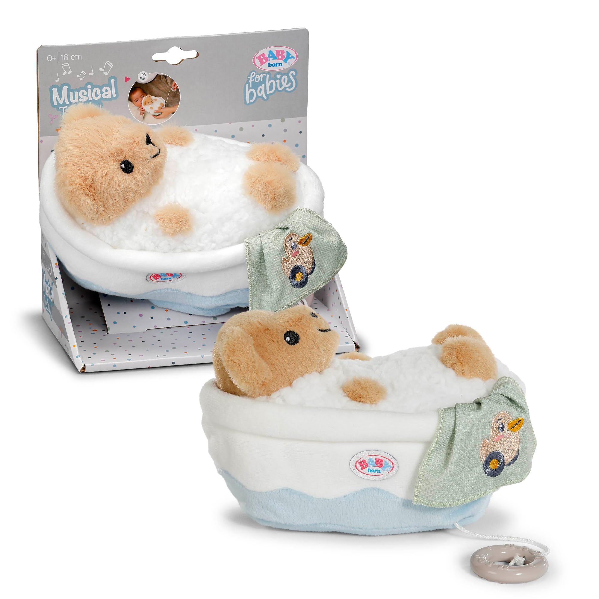 BABY born for Babies Musical Teddy Bear Lullaby Toy in Bathtub, Washable Plush, Works without Batteries, Suitable from Birth
