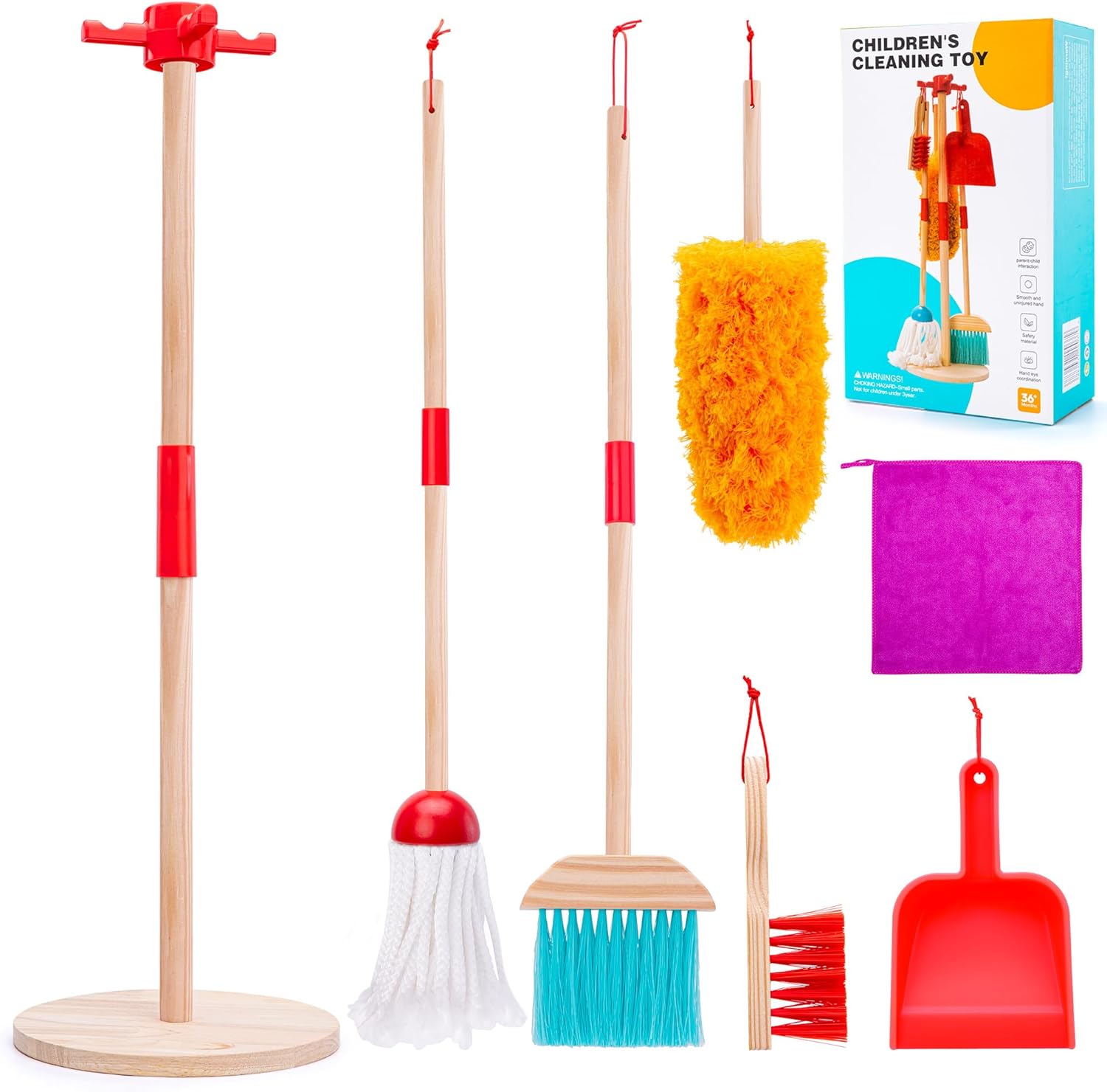Meland Wooden Kids Cleaning Set – Toddler Pretend Play Toys with Toy Mop, Broom & House Cleaning Kit, Christmas Birthday Gift for Toddler Preschool Girls Boys