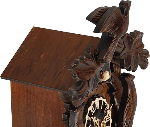 Miniatura 5 de Kintrot Reloj de cuco, reloj de cuarzo de madera artesanal tradicional de la Selva Negra para pared, Decroración antigua con péndulo de hoja de