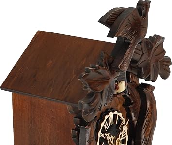 Kintrot Cuckoo Clock, Traditional Black Forest Handcrafted Wooden Quartz Clock for Wall Antique Decroration with Maple Leaf Pendulum, 12 Melodies, Night Sensor and Singing Bird