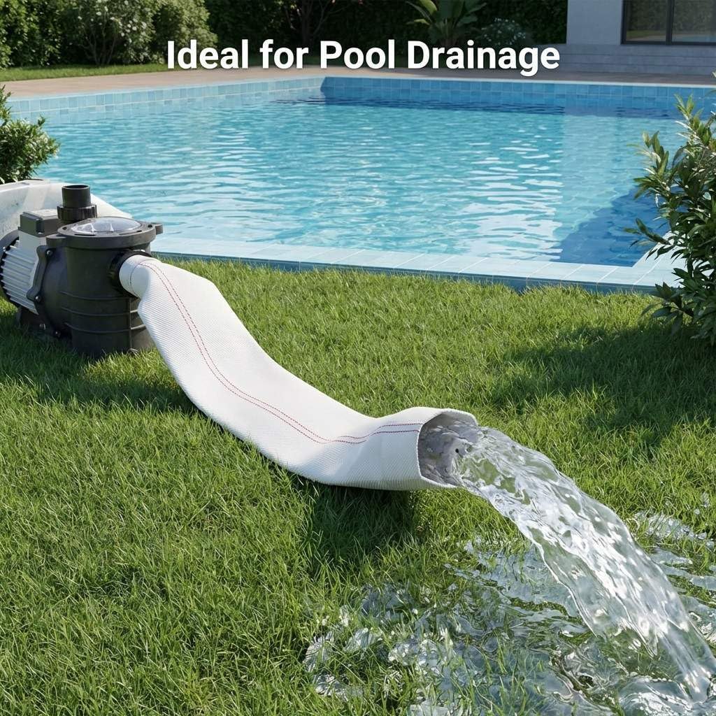 QWORK 2-Inch Inner Diameter Backwash Hose 100FT – Flexible Lay Flat Discharge for Pool, Garden & Pump Drainage, 2 Pack