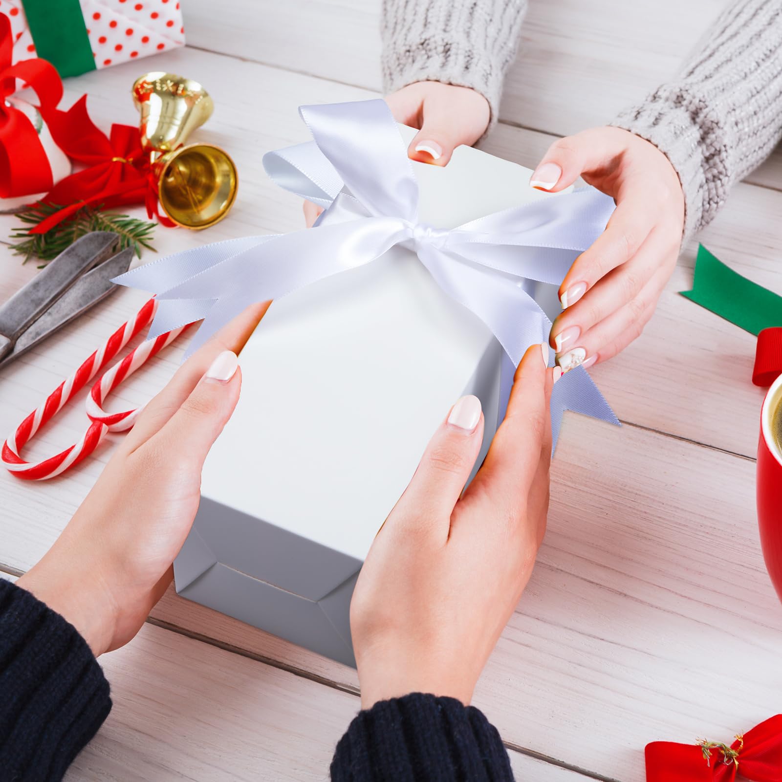 Fulmoon 12 Sets Geschenkboxen mit Sichtfenster, mit Schleife, Sublimationsverpackung, weiß | Passend für 30,5 cm, 40,6 cm, 530 ml, leere Verpackung, Geburtstag, Hochzeit, Abschlussfeier, Partyverpackung