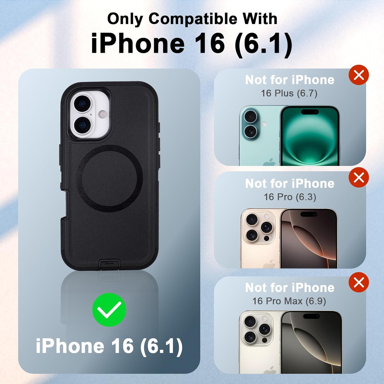 Phone Case for iPhone 16 Case with Belt Clip, Defender for iPhone 16 Case with Kickstand, [Compatible with MagSafe] 3-Layer Heavy Duty Rugged Military Grade Protection Cover for iPhone16 case (Black)